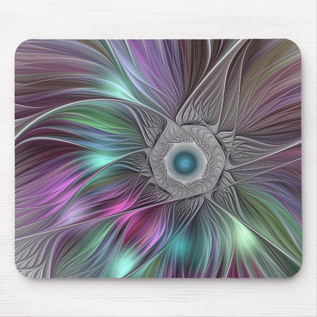 Färgfull, stor blommig Abstrakt Modern Fractal Art Musmatta (Framsidan)