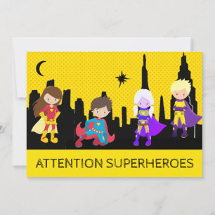 *~* Färgfull SUPERHEROS Barns födelsedag Party Inbjudningar