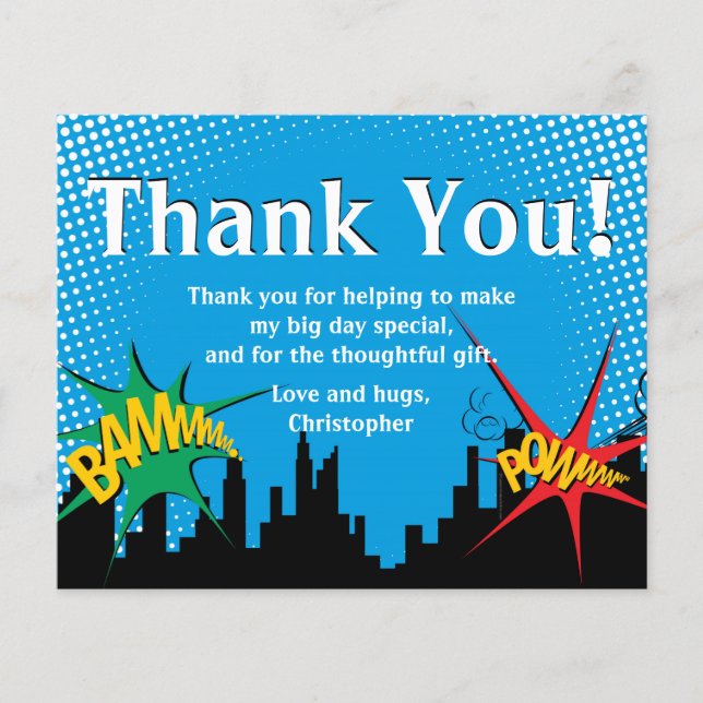 Färgfull superhjälte Tecknad Boy's Birthday Tack (Framsida)