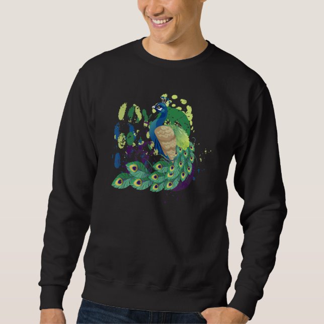 Färgfull Svan Peacock Cute Birds Graphics Lång Ärmad Tröja (Framsida)