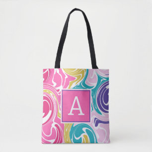 Färgfull Swirl Monogram Personlig Tote Bag Tygkasse