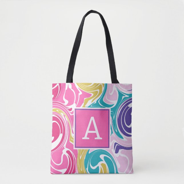 Färgfull Swirl Monogram Personlig Tote Bag Tygkasse (Framsida)
