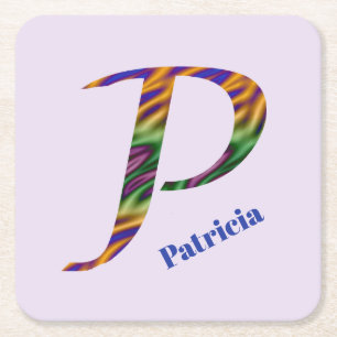 Färgfull swirled Färg Brev P Monogram Initial Underlägg Papper Kvadrat
