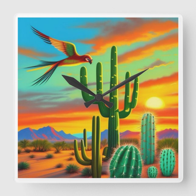 Färgfull sydvästra väggsluss fyrkantig klocka (Framsida)