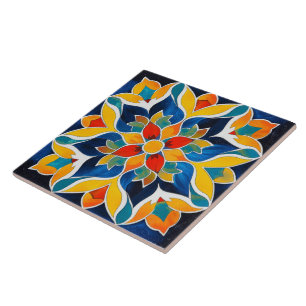 Färgfull symmetrisk Blommigt Stil keramisk Tile. Kakelplatta