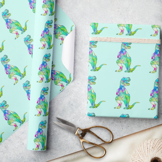 Färgfull T-Rex Dinosaur Mönster Presentpapper (Colorful T-Rex dinosaur pattern green wrapping paper)