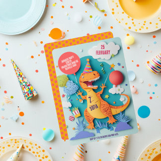 Färgfull T-Rex-Födelsedagsfest Inbjudningar