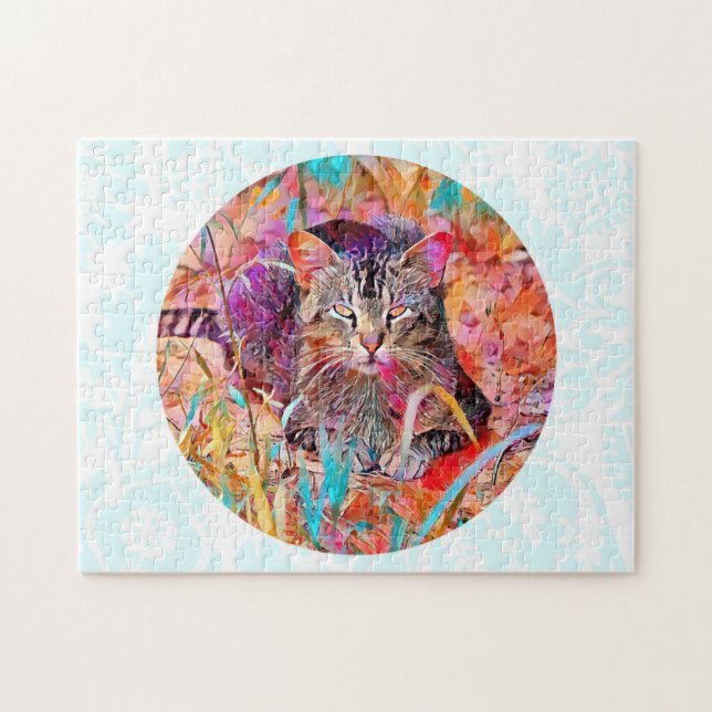 Färgfull Tabby katt Art Puzzle Pussel (Horisontell)