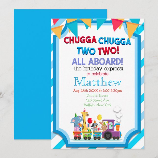 Färgfull Tåg 2:a födelsedagen Party (Fram/baksida)