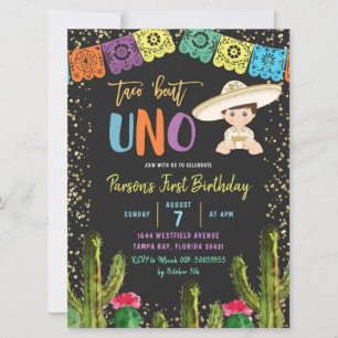 Färgfull tako Bout Uno Birthday-inbjudan Inbjudningar