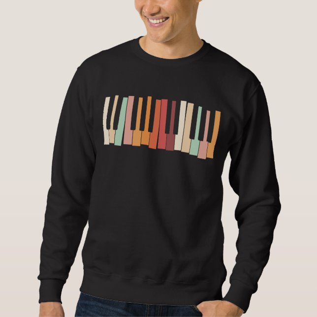 Färgfull Tangentbord Piano Nycklar Retro Pianist Lång Ärmad Tröja (Framsida)