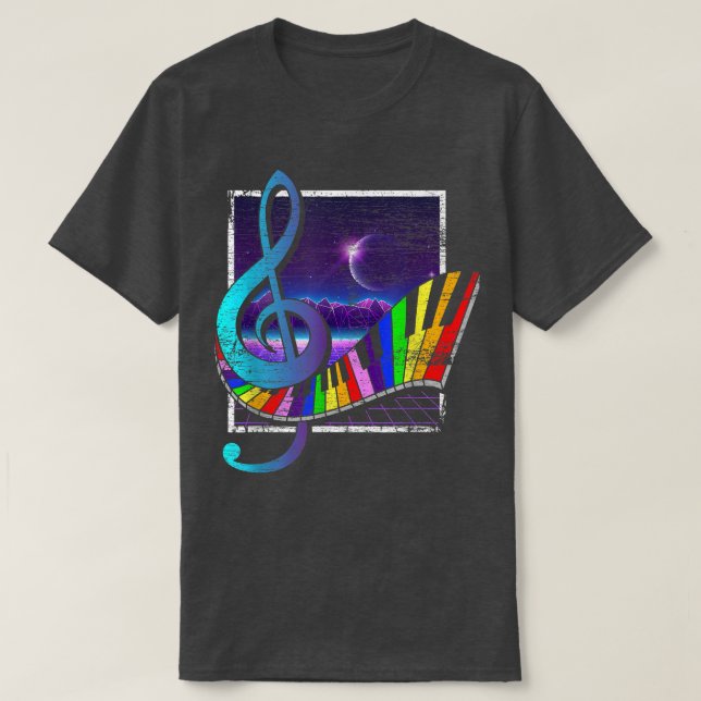 Färgfull Tangentbord Treble Clef 90s Synthwave Vap T Shirt (Design framsida)