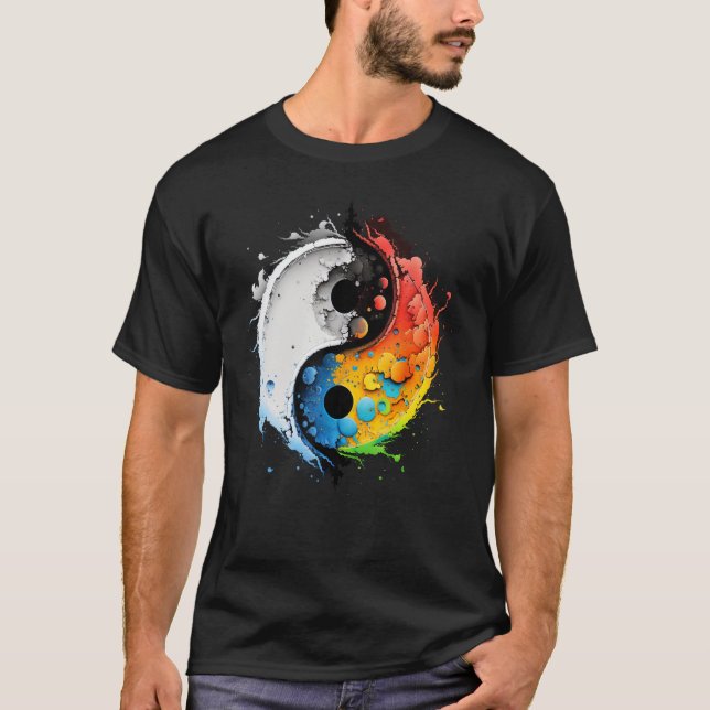 Färgfull taoism Yin Yang Stänk på Zen Taijitu Yin T Shirt (Framsida)