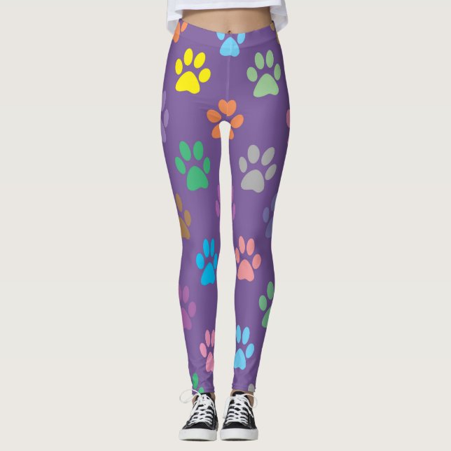 Färgfull tass avtryck mönster leggings (Framsida)