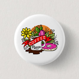 Färgfull Tattokaffe och Donut Knapp