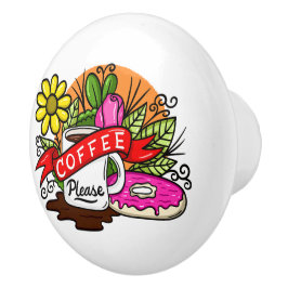 Färgfull Tattokaffe och Donut Knopp