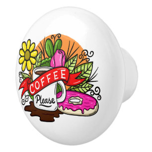 Färgfull Tattokaffe och Donut Knopp