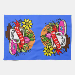 Färgfull Tattokaffe och Donut Kökshandduk