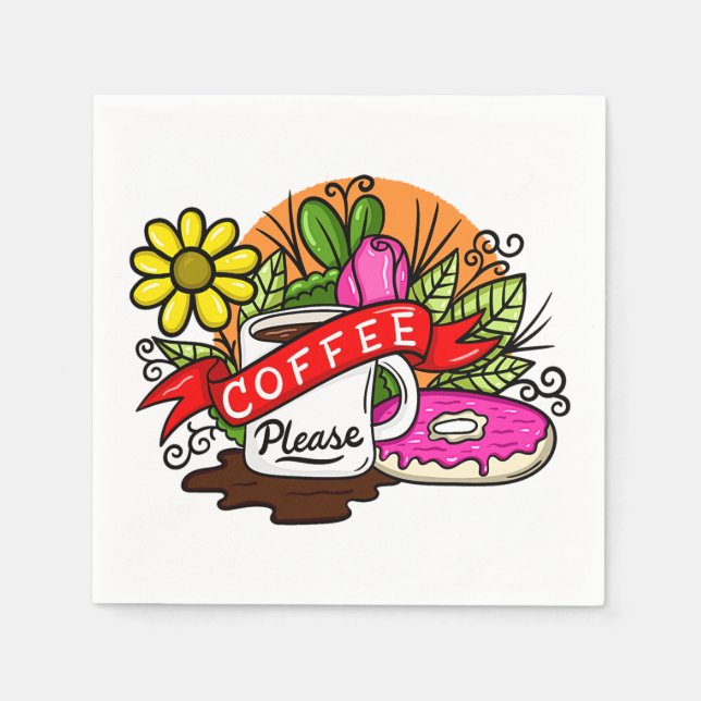 Färgfull Tattokaffe och Donut Pappersservett (Framsidan)