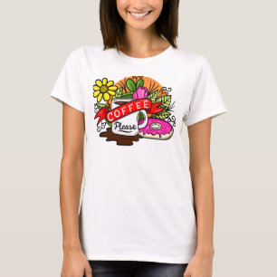 Färgfull Tattokaffe och Donut T Shirt
