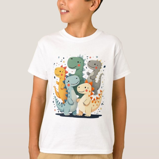 Färgfull Tecknad Dinosaurs Kids T-Shirt (Framsida)