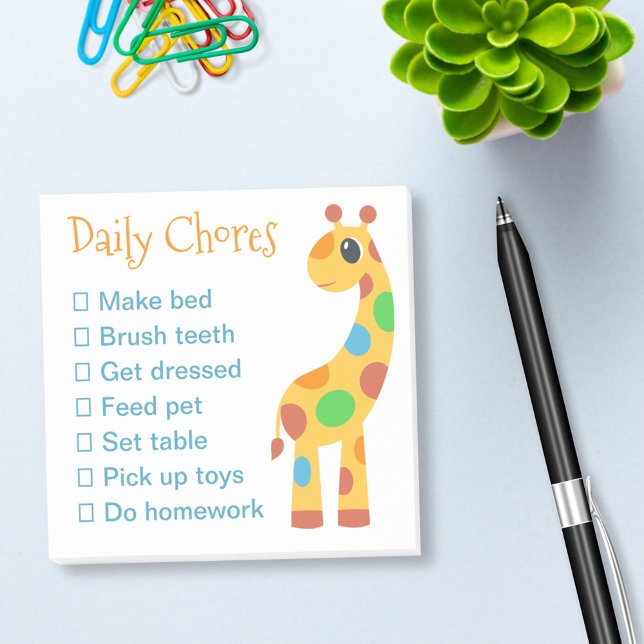Färgfull Tecknad Giraffe Daily Chocks List Post-it Block (Skapare uppladdad)