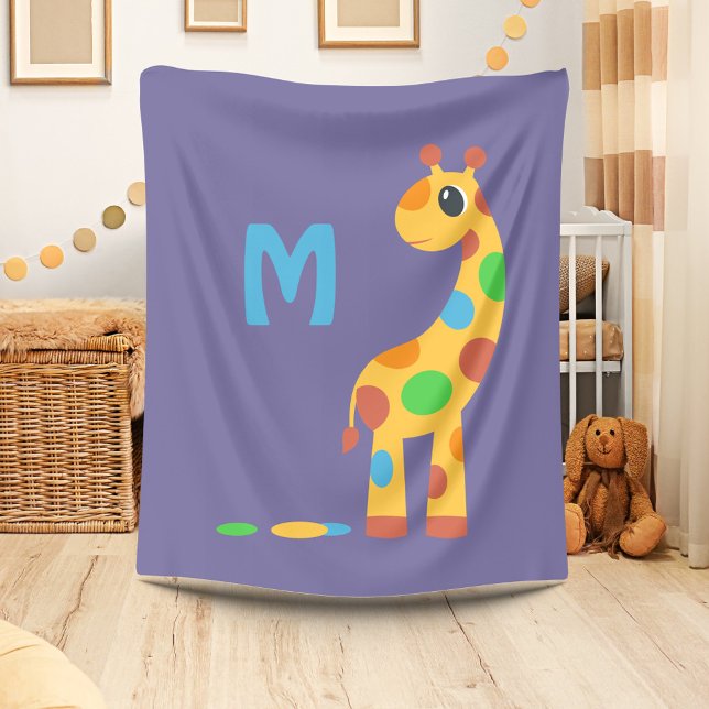 Färgfull Tecknad Giraffe Monogram Fleecefilt (Skapare uppladdad)