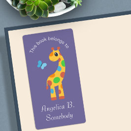 Färgfull Tecknad Giraffe och Butterfly Bookplate Fraktsedel