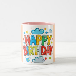 "Färgfull Tecknad Grattis på födelsedagen med moln Två-Tonad Mugg