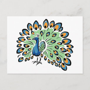 Färgfull Tecknad Peacock Vykort