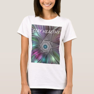 Färgfull text med stor blomma Abstrakt, tresidig t Shirt