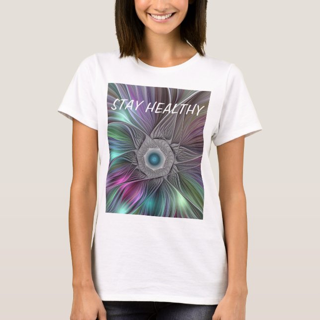 Färgfull text med stor blomma Abstrakt, tresidig t Shirt (Framsida)