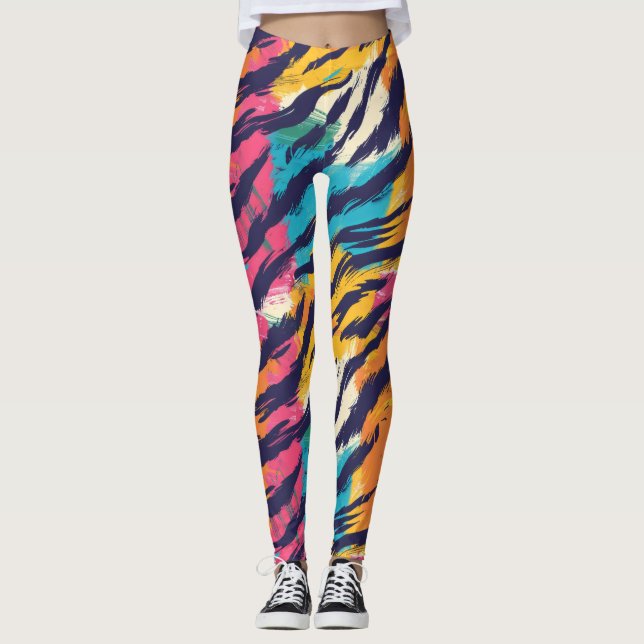 Färgfull tiger Rand Leggings (Framsida)