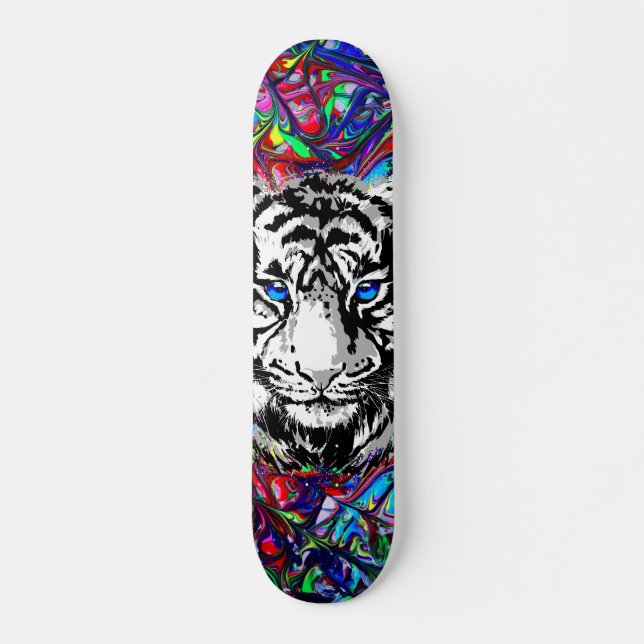 Färgfull tigerhuvud - Psykedelisk tiger Mini Skateboard Bräda 18,5 Cm (Framsida)