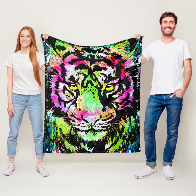 Färgfull tigerhuvud - Tiger Fleece Blanket (På plats)