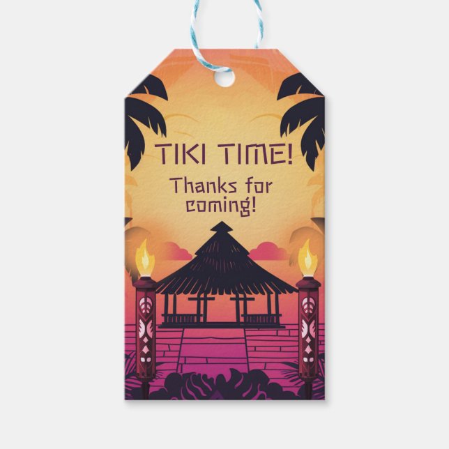 Färgfull Tiki Hawaiian Födelsedagsfest Presentetikett (Framsidan)