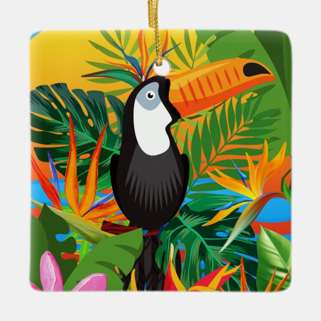 Färgfull Toucan Tropical Jungle Julgransprydnad Keramik (Framsida)