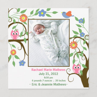 Färgfull Träd med Uggla Baby-meddelande Meddelande