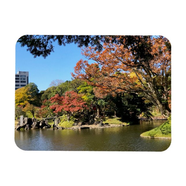 Färgfull Träd Scenery på japanska Garden Magnet (Horisontell)