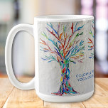 Färgfull Träd Yoga Studio Mosaic Träd Anpassa Kaffemugg<br><div class="desc">Befordra din yoga-studio med det här anpassadet kaffe mugg. Det är dekorerat med en utskrift av min mosaikdesign i Livets träd. Det finns en ställe för namn i din yoga-studio och för ditt eller en annan yogis namn. Original Mosaic Design © Michele Davies.</div>