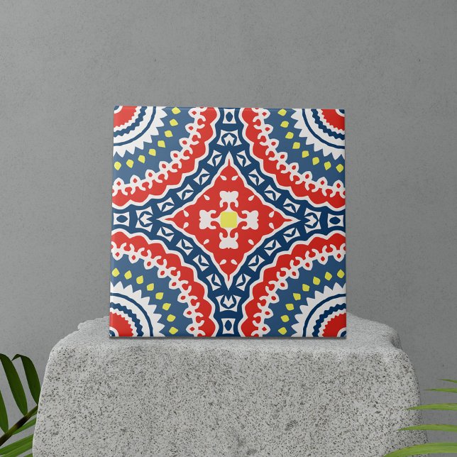 Färgfull traditionell etnisk Boho Geometric Mönste Kakelplatta (Skapare uppladdad)