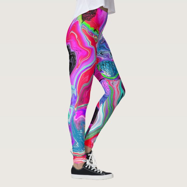 Färgfull trådlös Abstrakt Fluid Art Leggings (Höger)