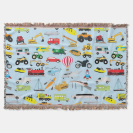 Färgfull Transport & Fordon Kids Mönster Filt