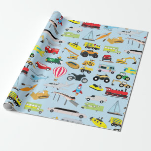 Färgfull Transport & Fordon Kids Mönster Presentpapper