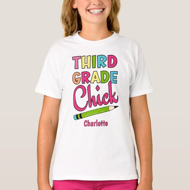 Färgfull tredje Klass Chick Back to school T Shirt (Framsida)