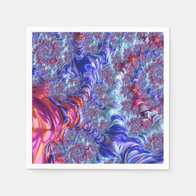 Färgfull tresidig digital Groovy-Abstrakt Fractal Pappersservett (Framsidan)