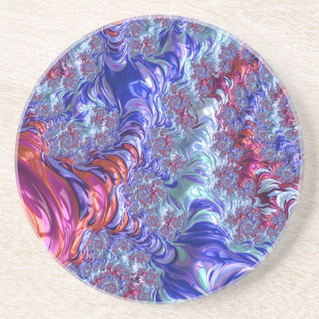 Färgfull tresidig digital Groovy-Abstrakt Fractal Underlägg Sandsten (Framsidan)