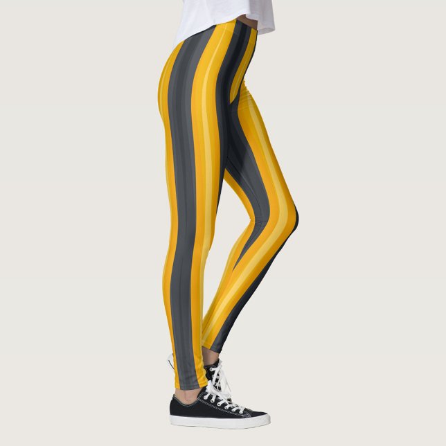 Färgfull triangel Rand Leggings (Abstract geometric pattern with vertical stripes in shades of yellow and gray.)