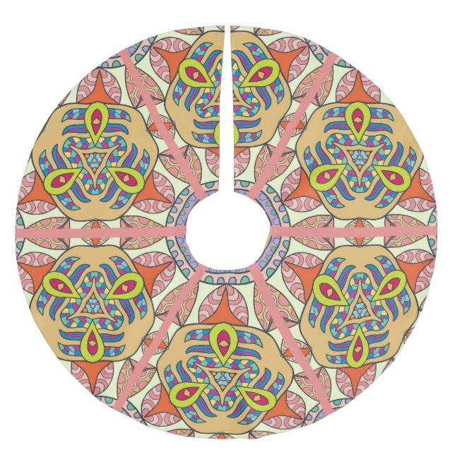 Färgfull triangellappning, handritad konst. julgransmatta borstad polyester (Framsidan)