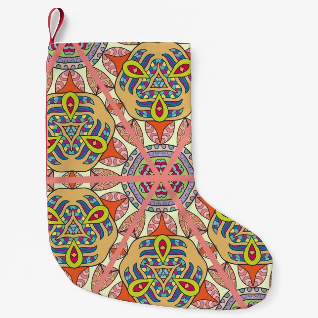 Färgfull triangellappning, handritad konst. liten julstrumpa (Framsidan)